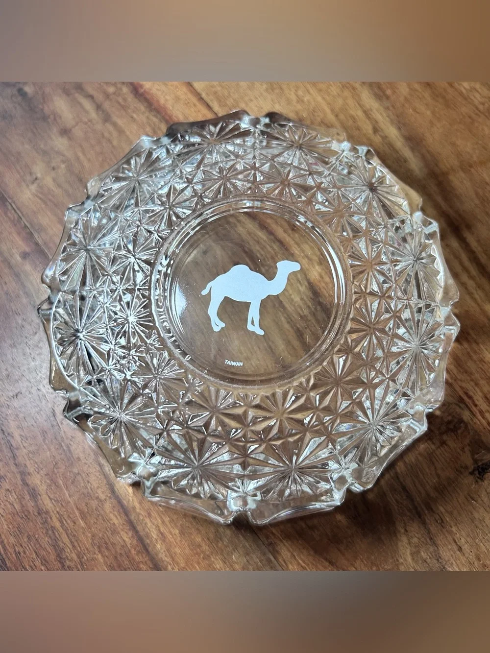 Camel Clear Glass Ashtray 90’s Starburst Pattern Heavy